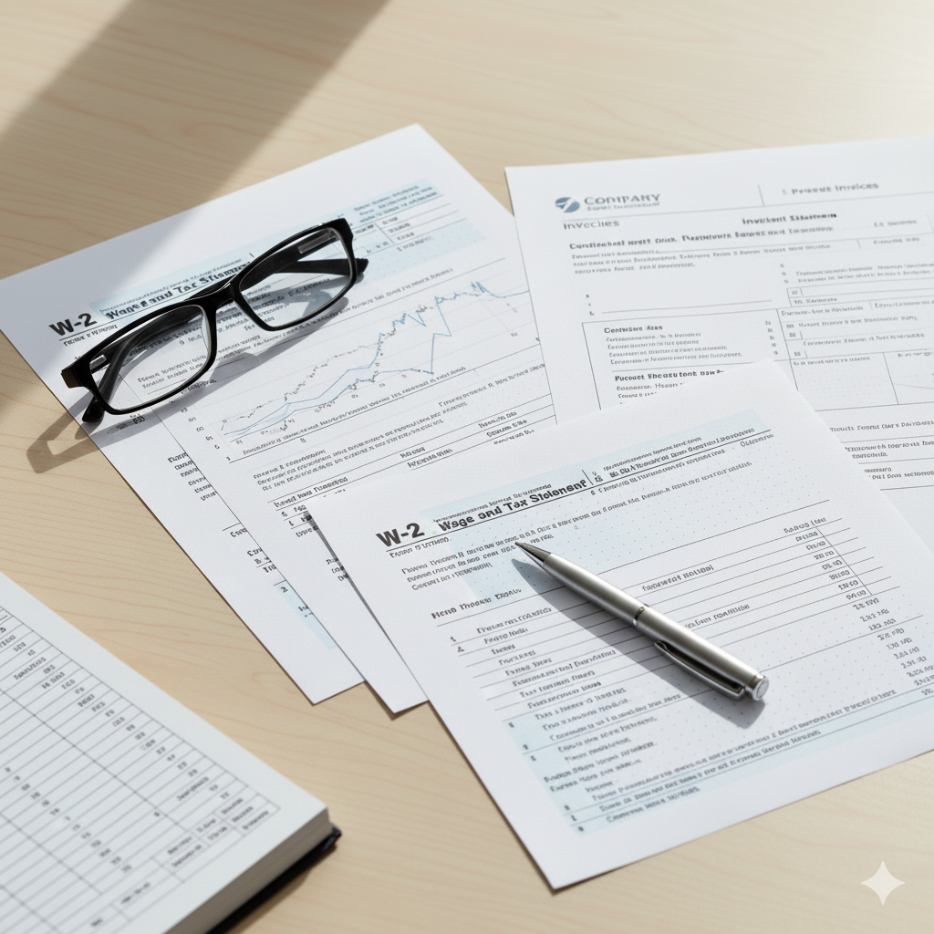 Flat-lay photo of financial paperwork and calculator symbolizing income analysis for Alimony in California. Let Equitable Mediation’s financial experts help you accurately calculate spousal support and reach equitable agreements—schedule a consultation today.