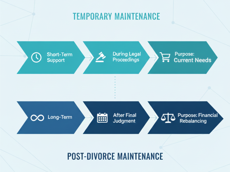 How temporary maintenance transitions into post-divorce maintenance in New York, with planning strategies for both phases; includes a call to action: Call (877) 732-6682 for guidance from Equitable Mediation.