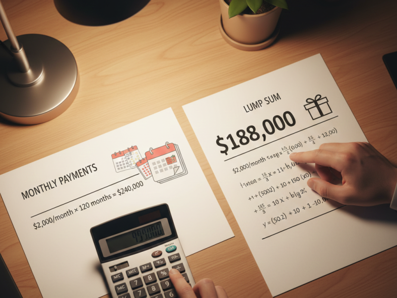 Financial analysis of lump-sum spousal maintenance in Washington showing present value calculations, time-value-of-money considerations, and investment impact used in mediation to structure fair support agreements with Equitable Mediation.