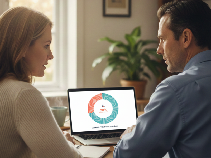 Parenting time percentage and overnight calculations in New Jersey child support explained. Speak with Equitable Mediation at (877) 732-6682 for clear guidance.